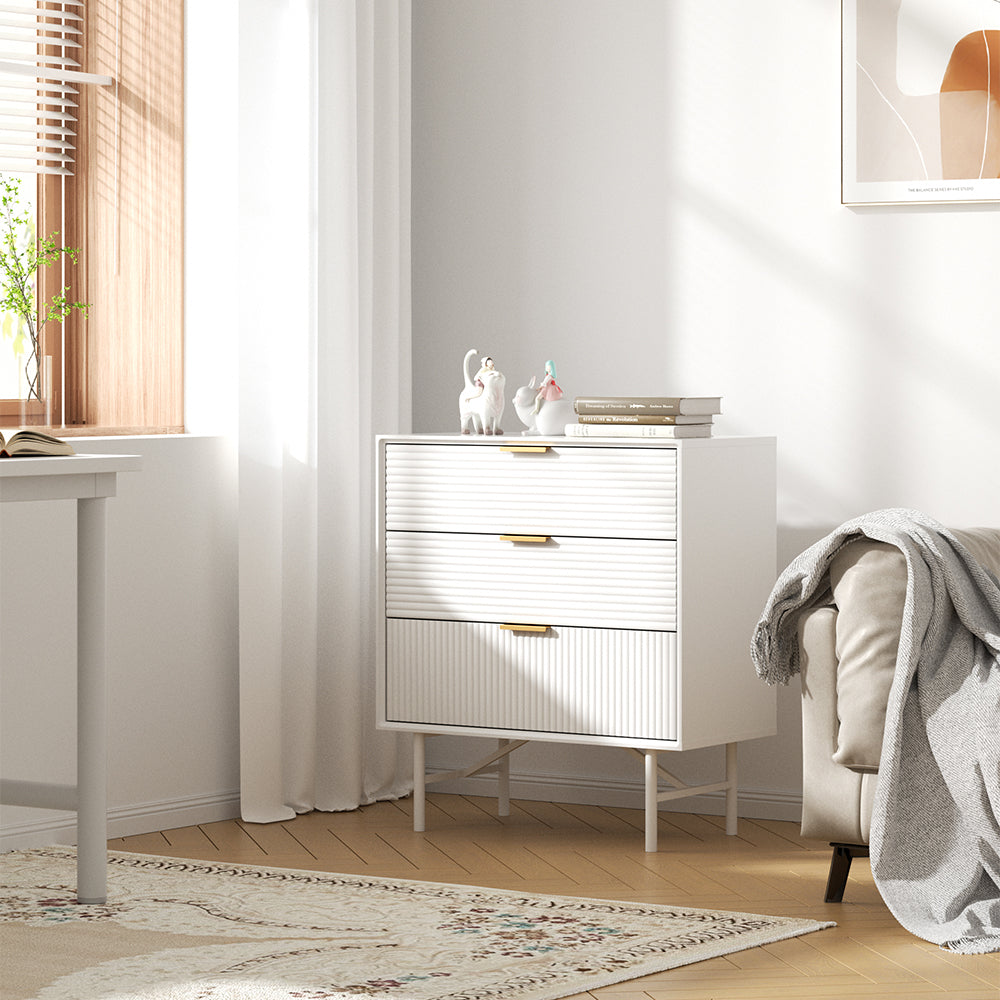 Modern White Dresser Cabinet 3/6 Drawer Storage Unit With Gold Handles | Small