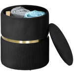 Round Pouffe Storage Footstool With Hidden Space | Black