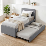 90 X 190 Cm Upholstered Single Bed, Pull Out Trundle Bed | Dark Grey