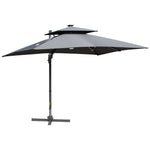 3m Cantilever Parasol W/ Solar Led, Crank, Cross Base