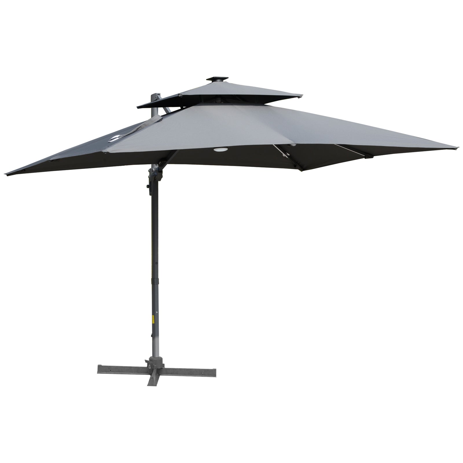 3m Cantilever Parasol W/ Solar Led, Crank, Cross Base