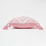 Geometric Ikat Tufted Cotton Cushion With Tassels | 45cm x 45cm | Pink & White