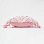 Geometric Ikat Tufted Cotton Cushion With Tassels | 45cm x 45cm | Pink & White