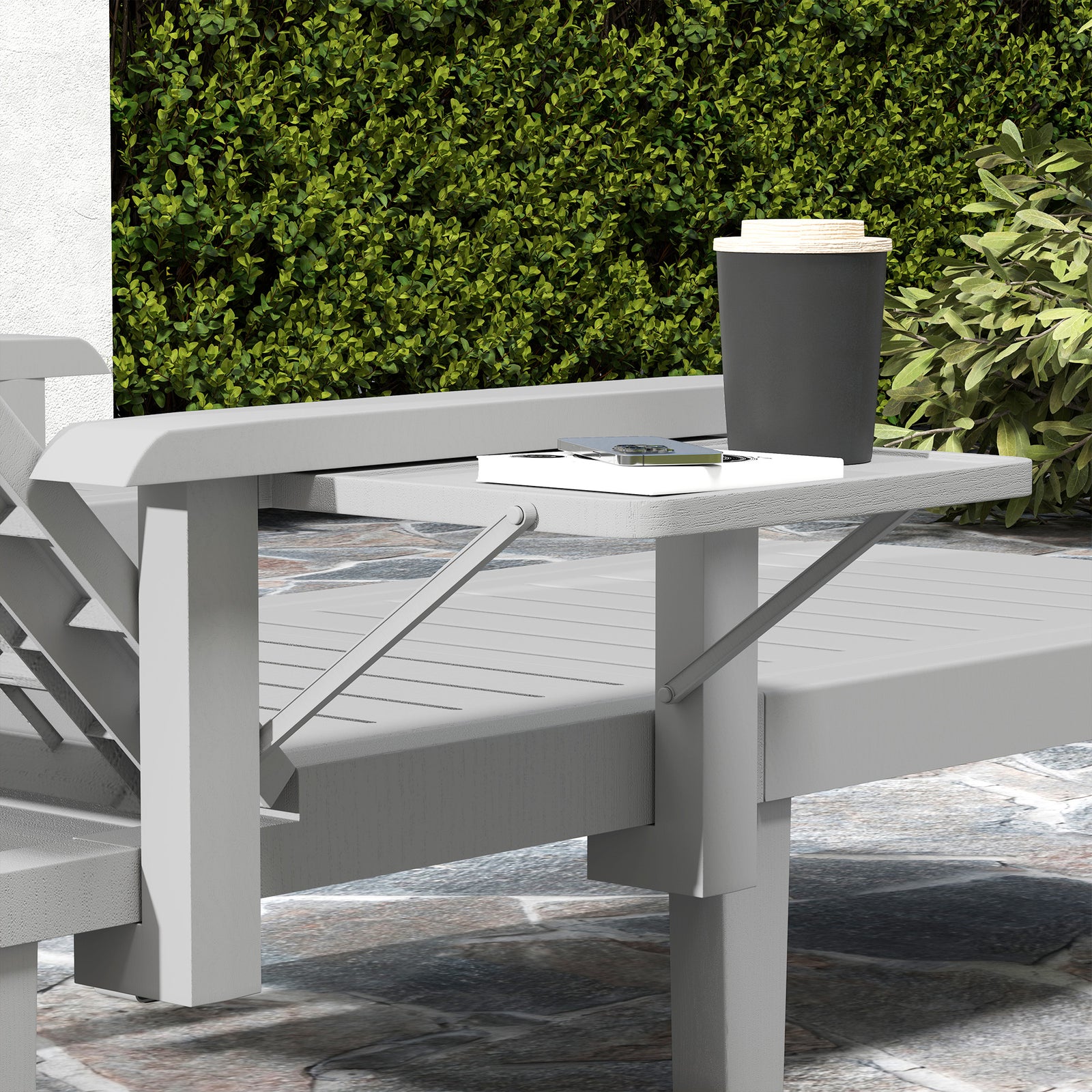 Set Of 2 Resin Reclining Sun Loungers For Garden | Light Grey