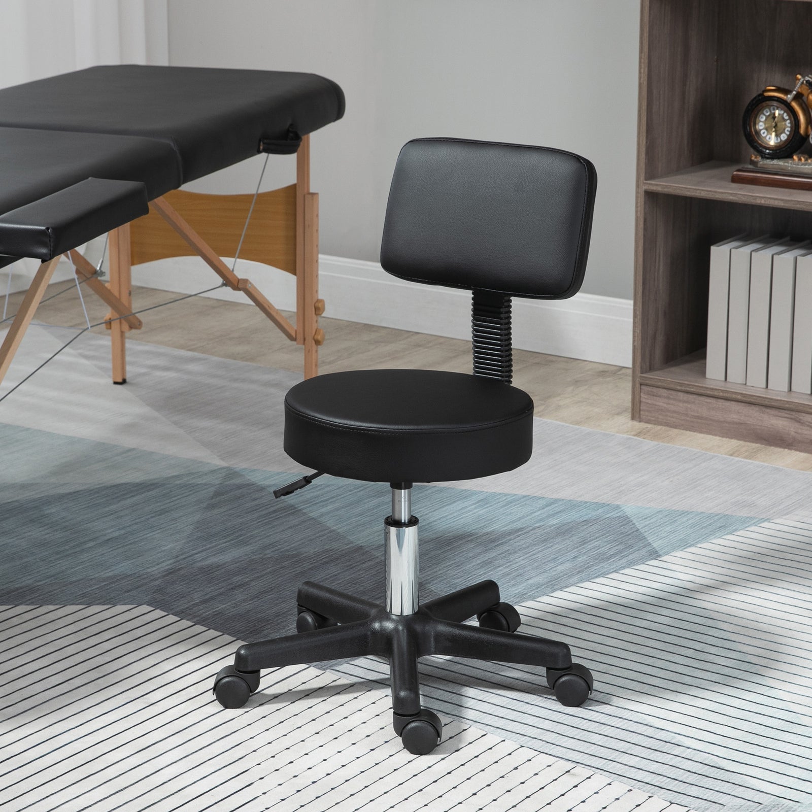 Adjustable Swivel Salon Chair Padded Seat Back 5 Wheels | One Size | Black