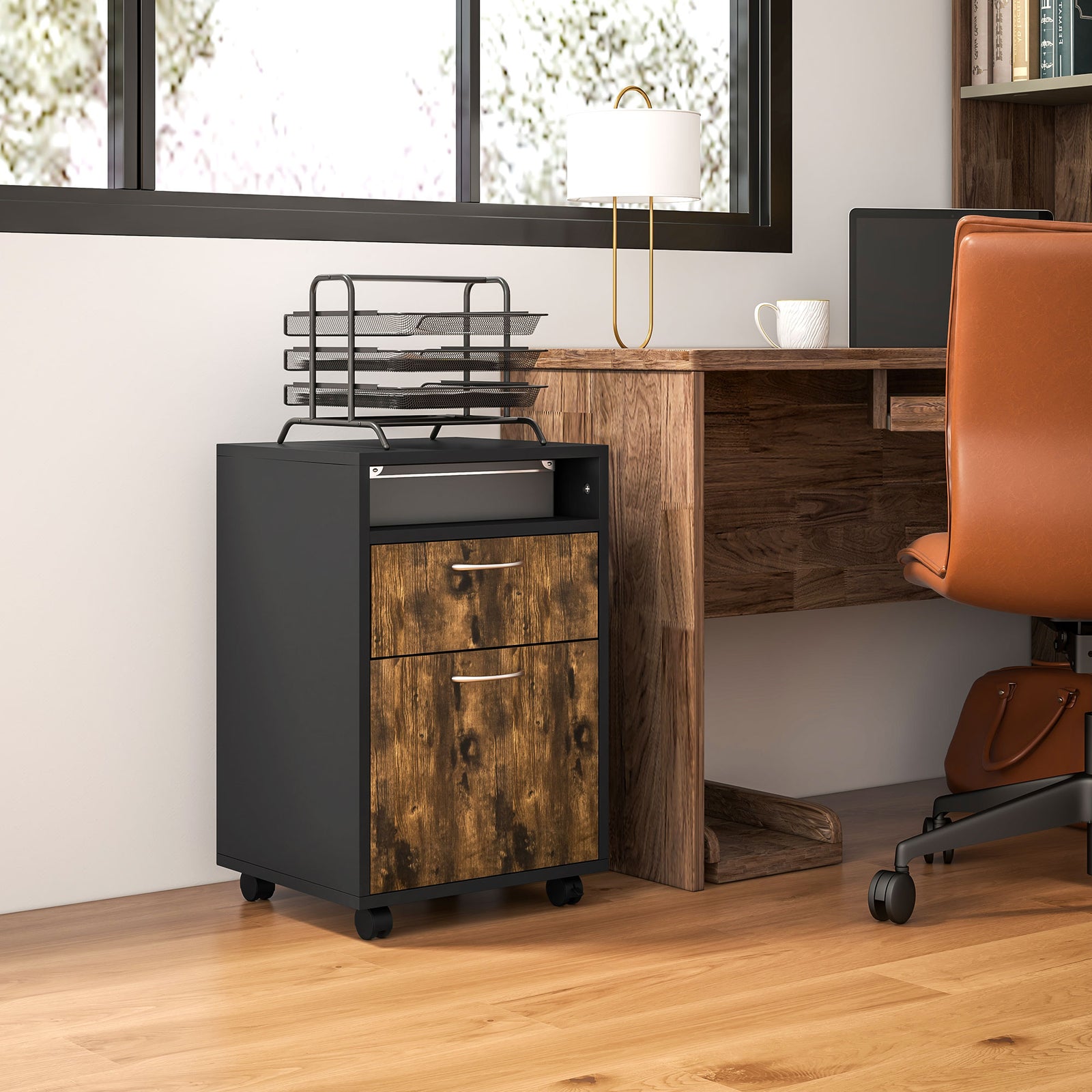 60cm Storage Cabinet With Drawers And Open Shelf,brown | One Size | Brown