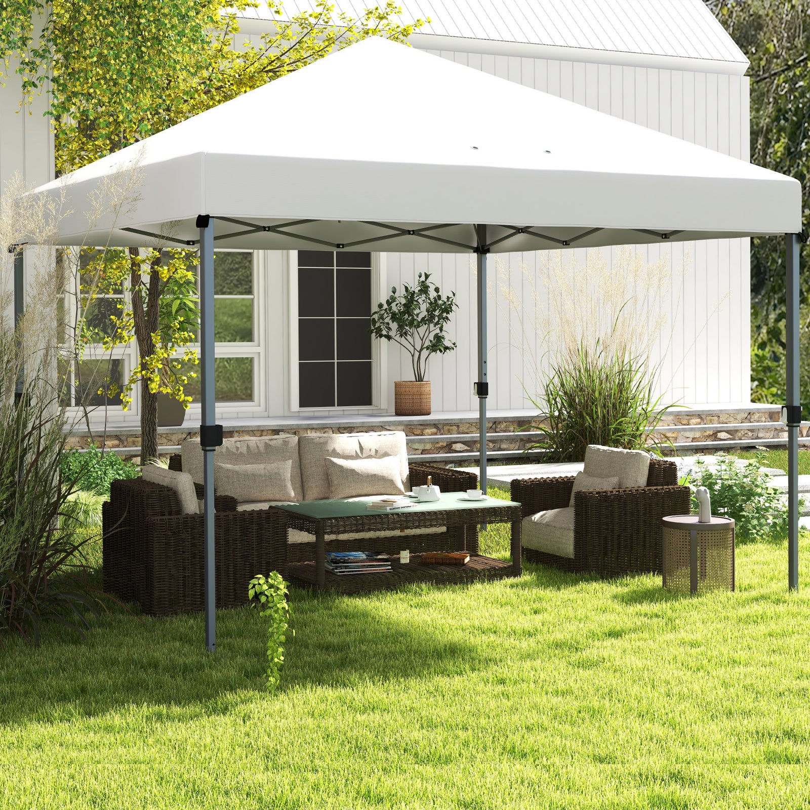 3 X 3(m) Pop Up Gazebo, Instant Shelter With 1-button Push | White