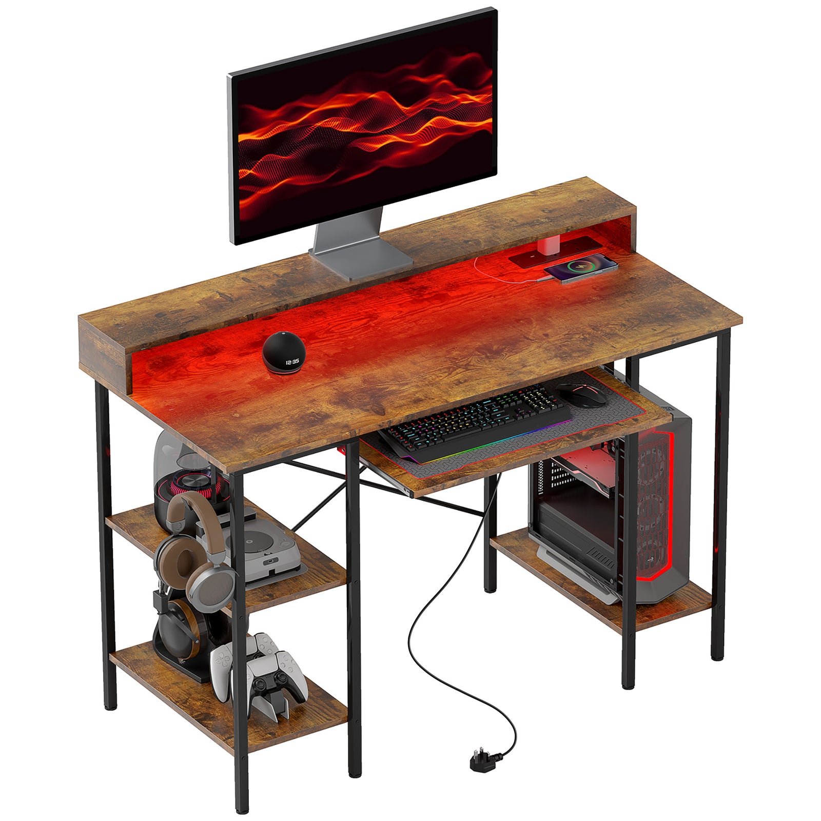 Gaming Desk With Monitor Stand And Sliding Keyboard Tray | Brown