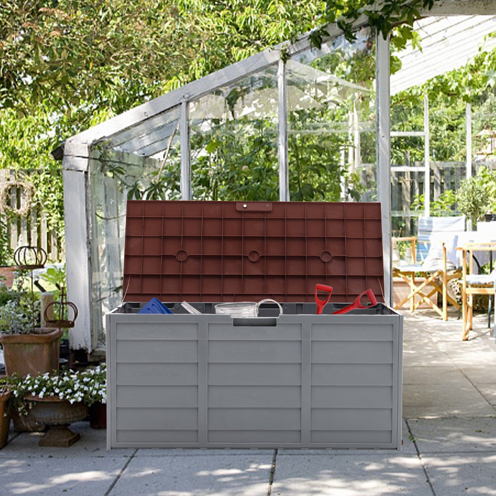 290l Waterproof Large Plastic Garden Storage Box With Wheels | Brown