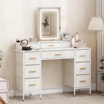 HOMCOM Dressing Table With Led Lighting Mirror And 10 Drawers, White