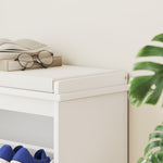 Boho Shoe Bench With Padded Seat And Flip-drawer | White