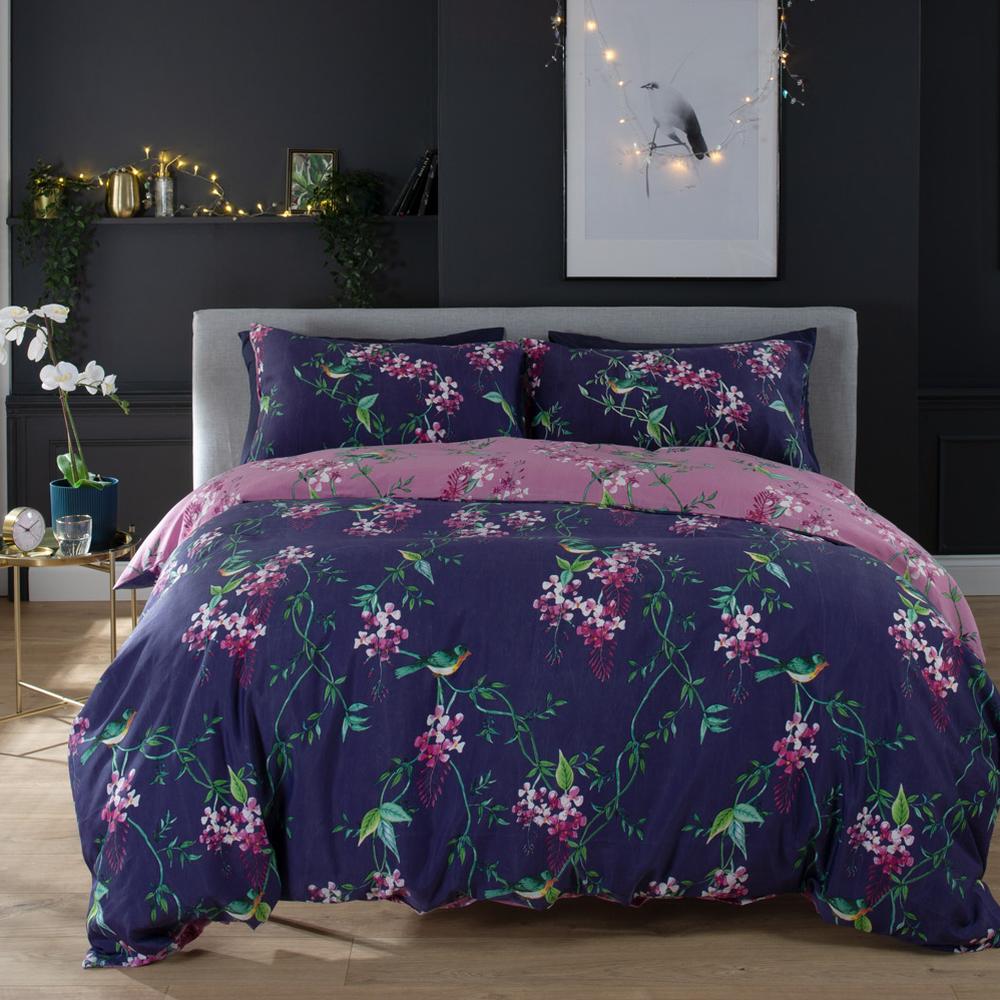 Bird Garden Plum 200 Thread Count Cotton Rich Reversible Duvet Cover Set | Super King | Multi Colour