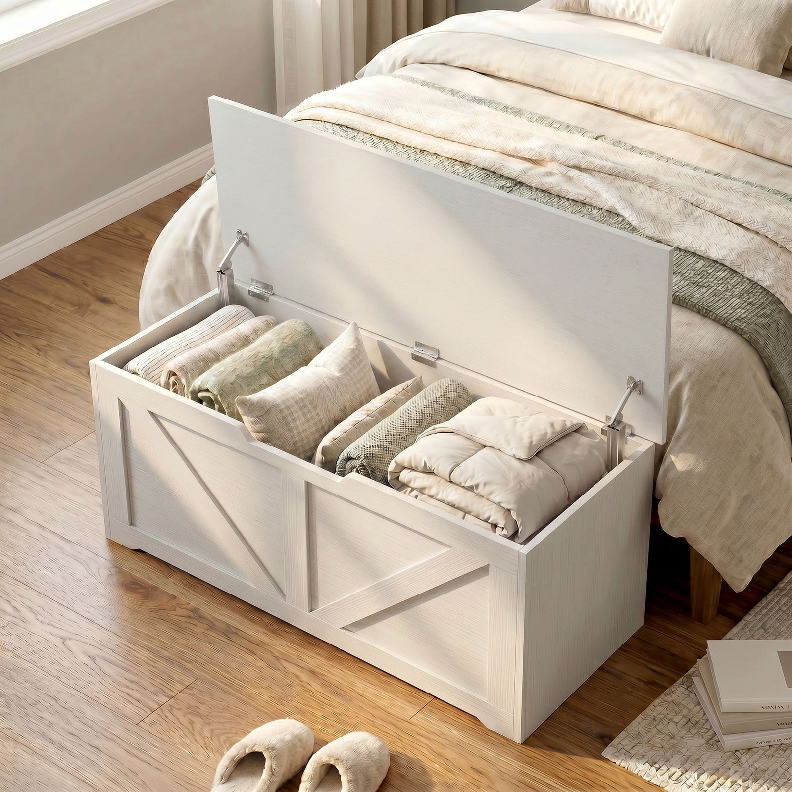 Storage Trunk For Living Room, With Safety Hinges, 100cm | White