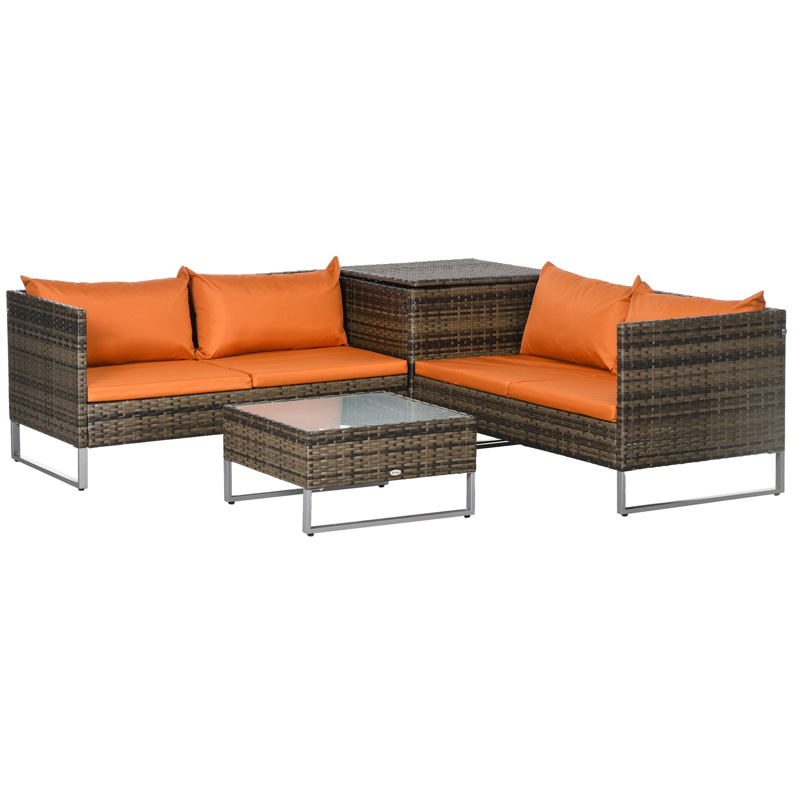 4pcs Patio Rattan Sofa Garden Furniture Set W/ Table | Orange