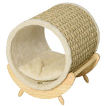 Raised Kitten Bed Pet Shelter W/ Scratcher Cushion, Beige 41 X 38 X 43 Cm