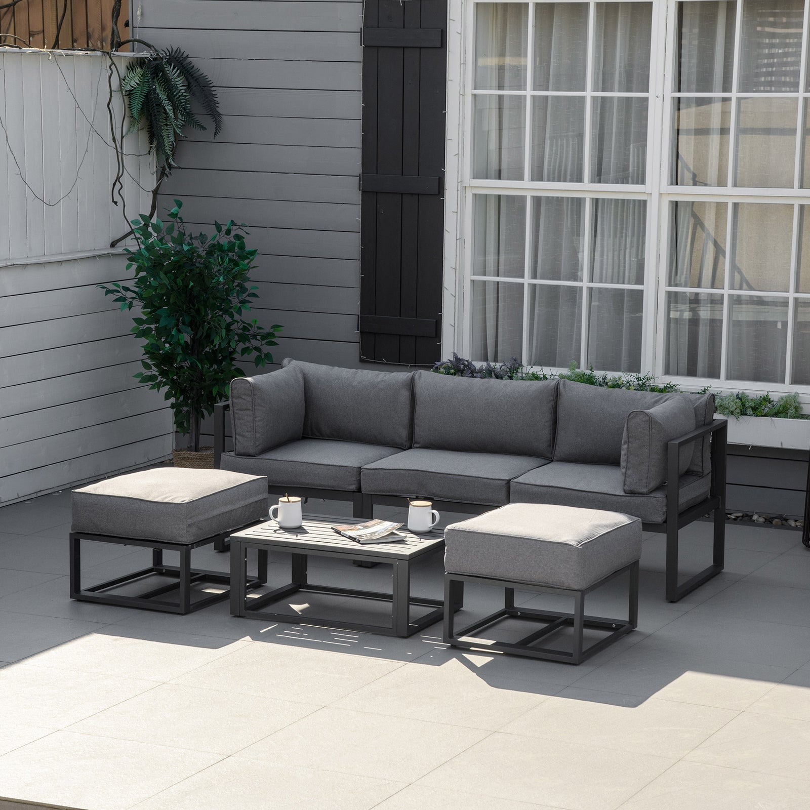 Outsunny 6 Pc Garden Daybed Sectional Set W/ Coffee Table