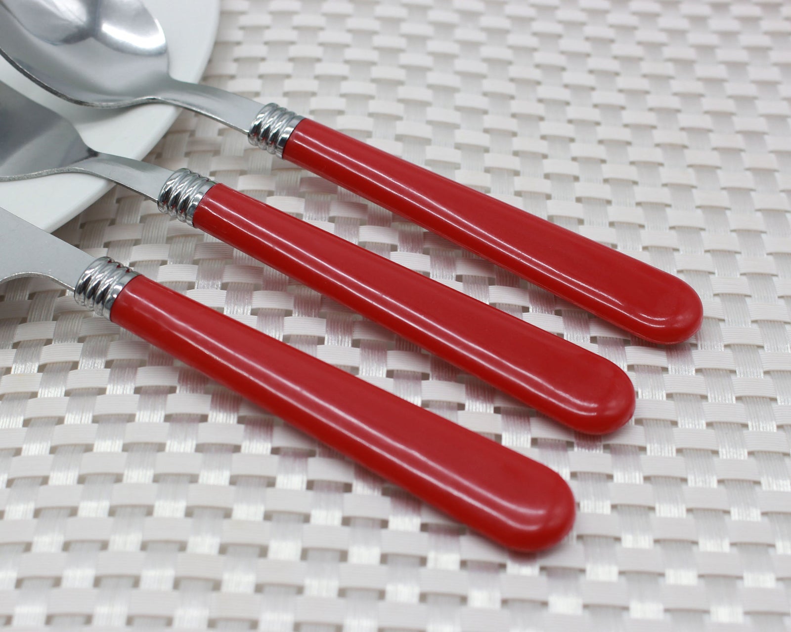 Cutlery Sets Stainless Steel Red Plastic Handle 24 Piece Set