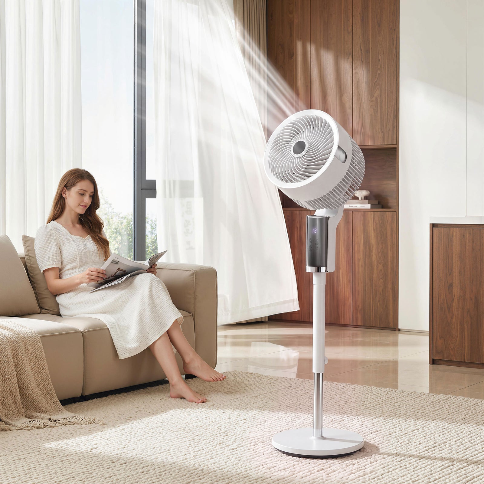 HOMCOM 20 Db Standing Fan With Oscillating, 8 Speeds, Led Light, White
