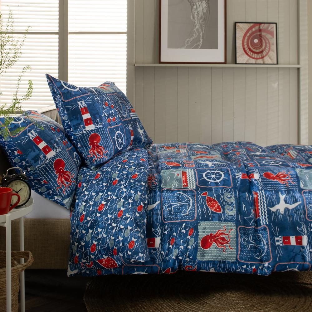 Coastal Patch Printed Cotton Rich King Duvet Set Reversible | King | Blue
