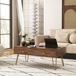 Coffee Table With Drawers And Steel Base