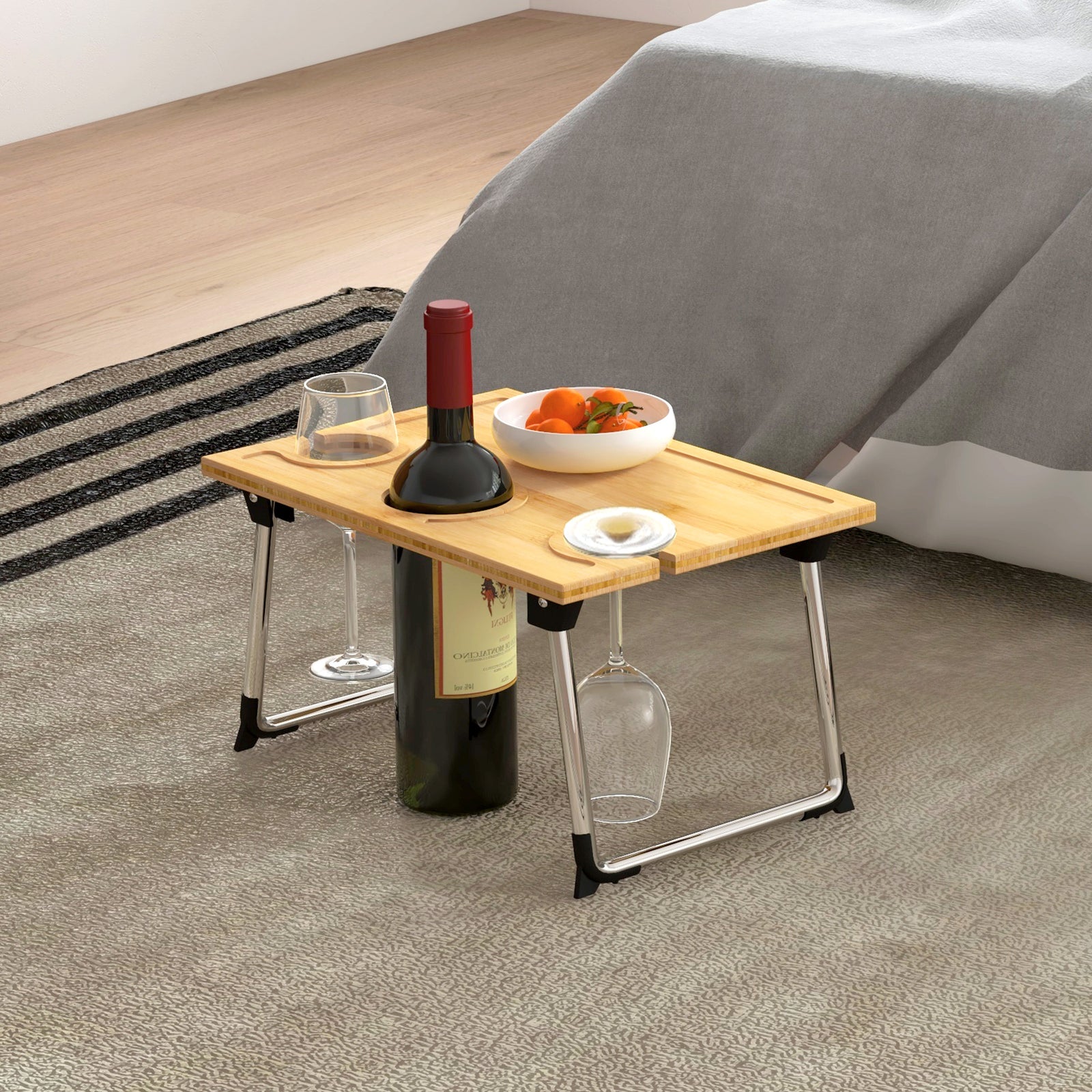Foldable Wine Picnic Table, Portable With Bottle Holder