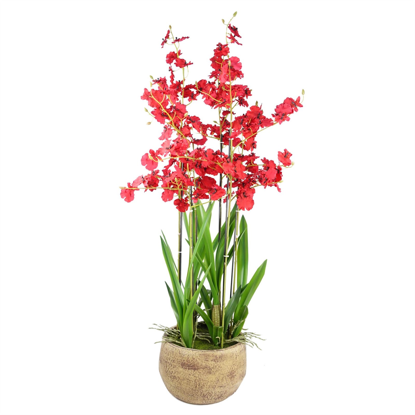 Artificial 90cm Oncidium Orchid Red In Stoneware Planter