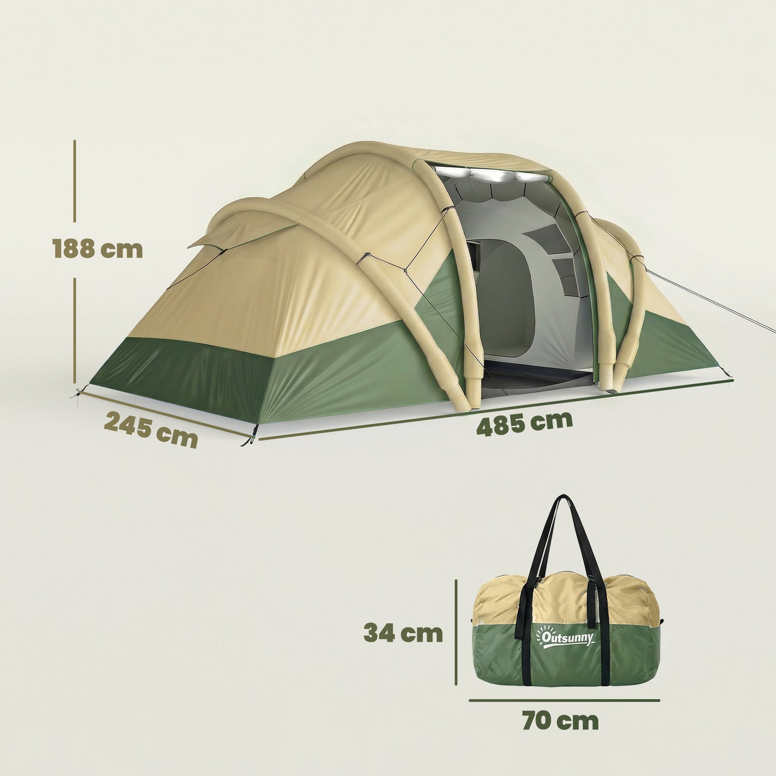 Inflatable Tent 3000mm Waterproof For 4 Person, Green | Green