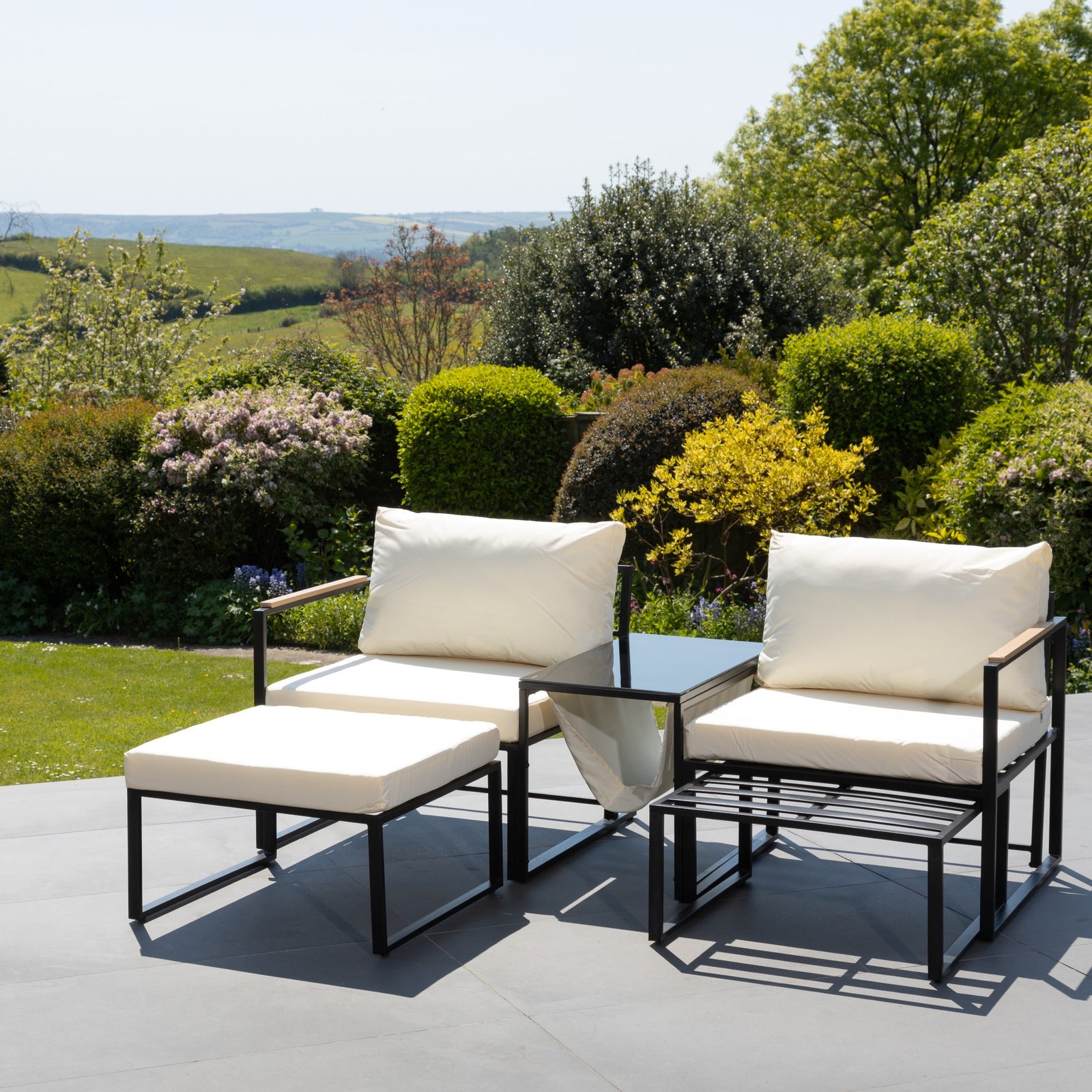Serano Outdoor 2 Seat Sofa With Centre Table + Stools