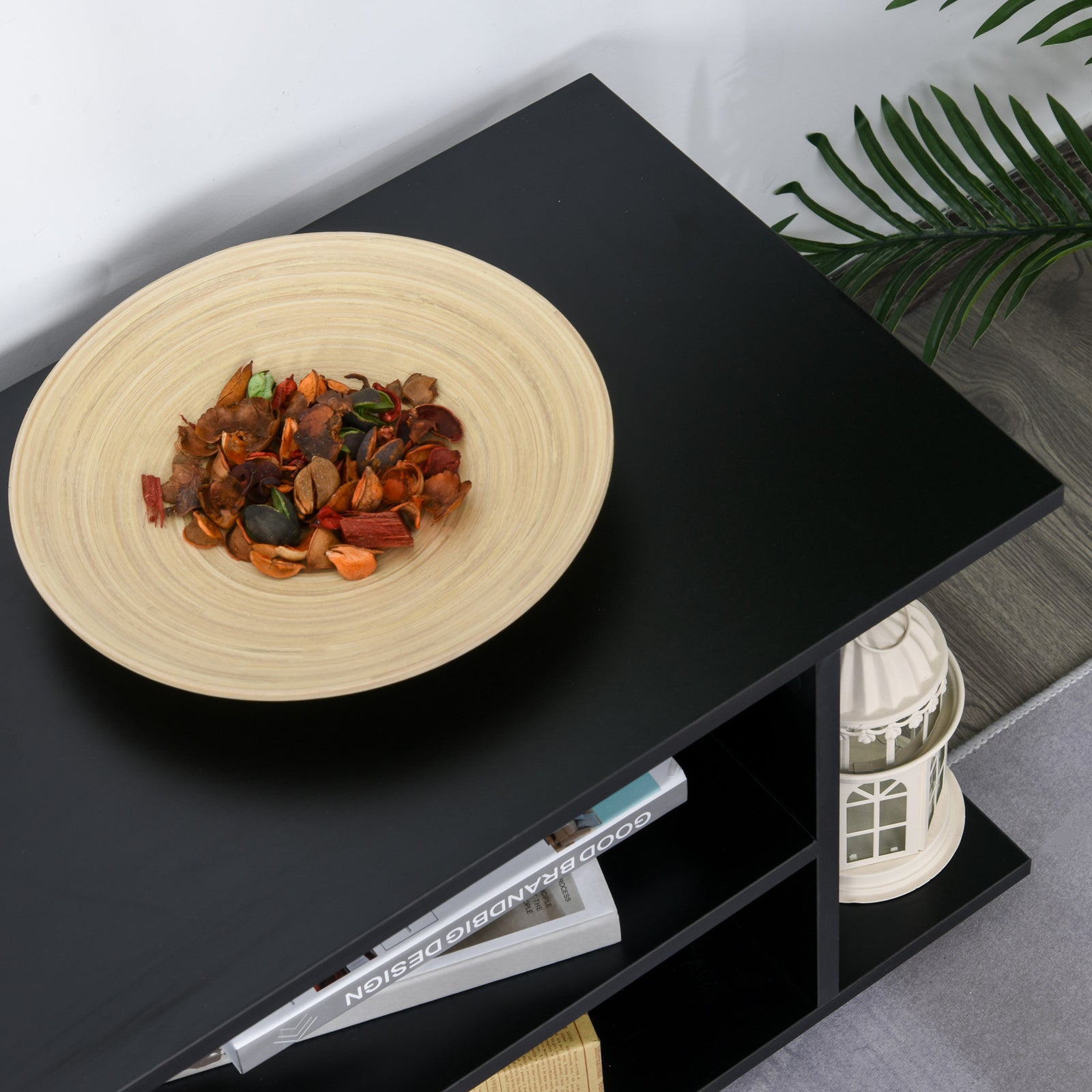 Modern Tv Cabinet Stand Storage Shelves Black