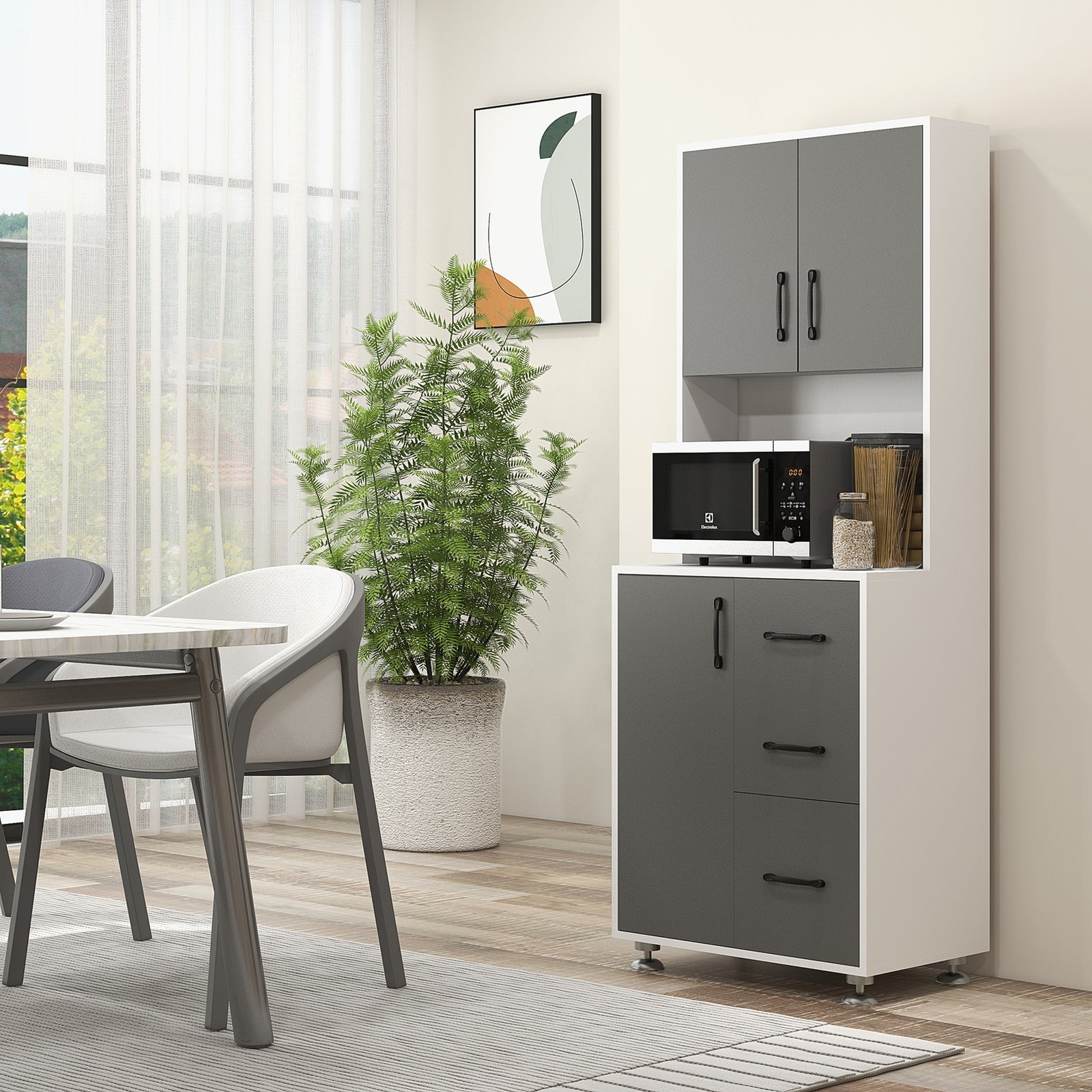 Modern Kitchen Pantry Cabinet Storage Cupboard W/ Countertop