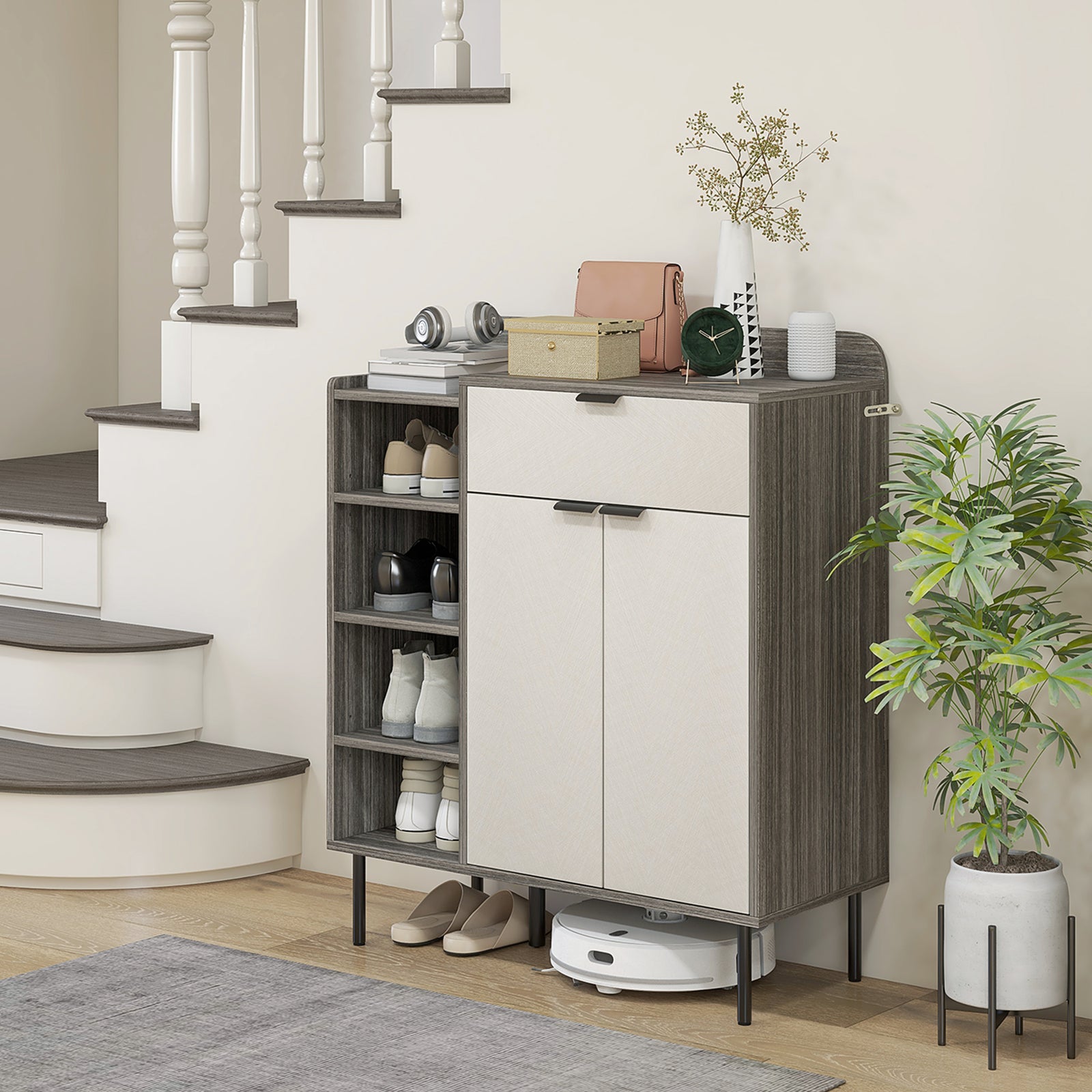 Hallway Shoe Cabinet With 3 Adjustable Shelves Graphite