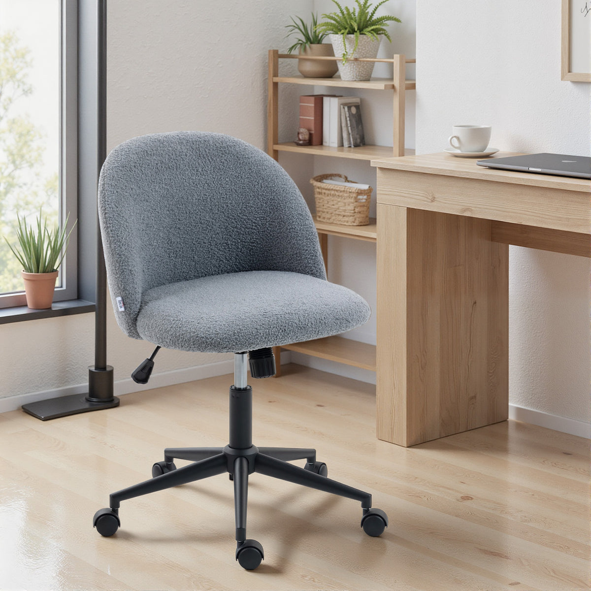 Desk Chair, Fluffy Swivel Office Chair For Makeup Vanity | Charcoal Grey