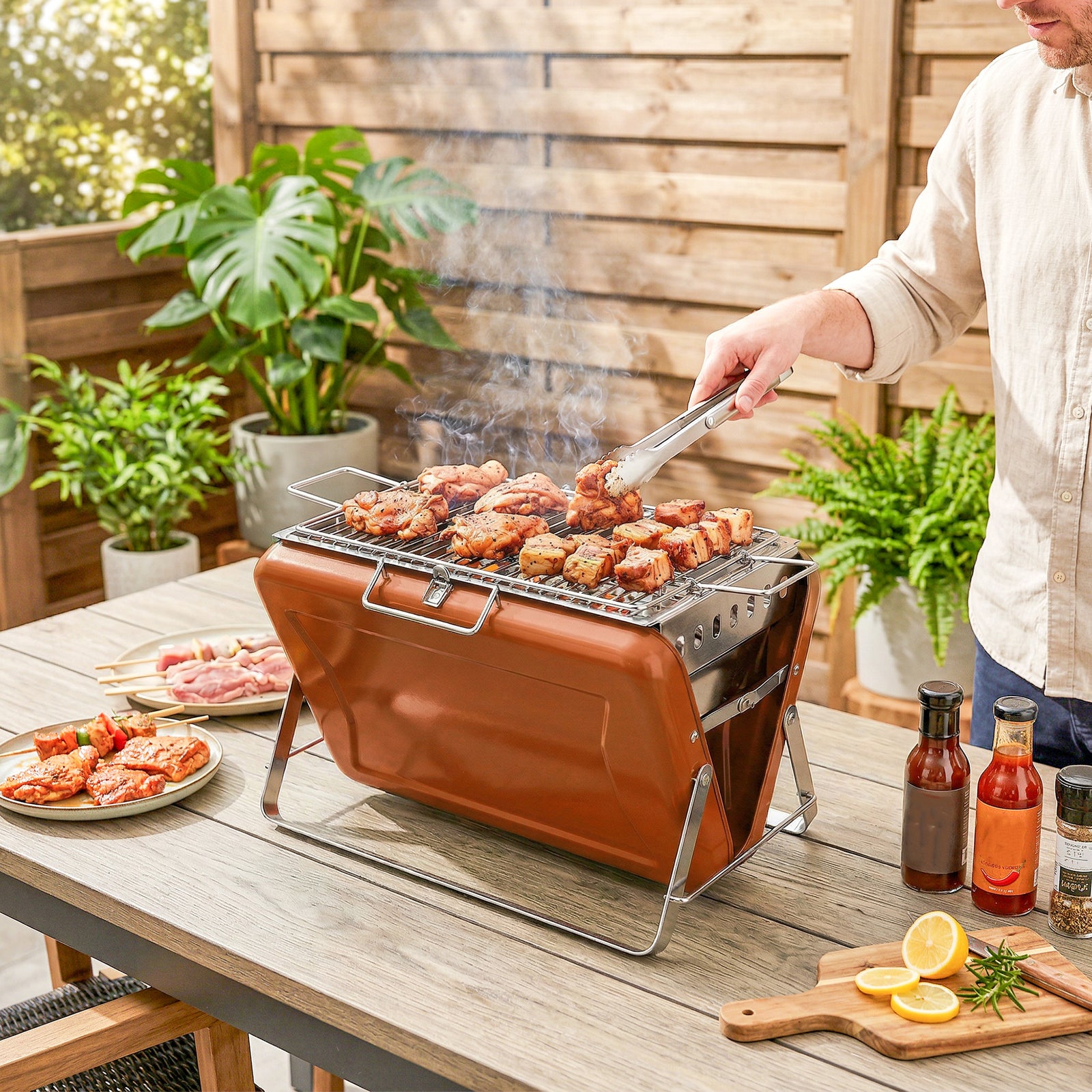 Charcoal Bbq Grill Portable With Tilting Grate | Orange