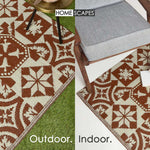 Luxury Outdoor Rug Waterproof Reversible For Garden Patio, Brown Tile Mosaic
