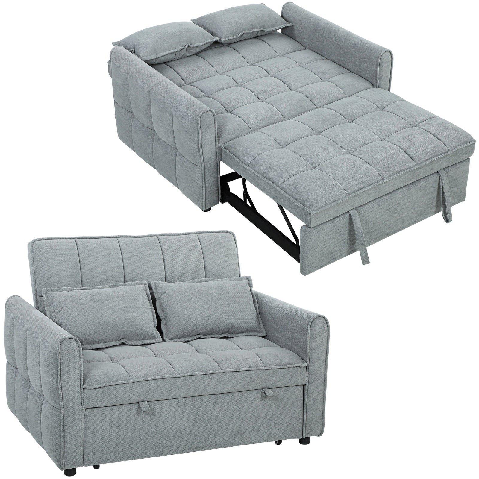 2 Seater Sofa Bed, 3-in-1 Sleeper Sofa With Adjustable Backrest | Grey
