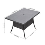 Garden Rattan Tempered Glass Top Rectangular Table With Parasol Hole - 120/150 Cm W X 80/90cm D X 72cm H | Large
