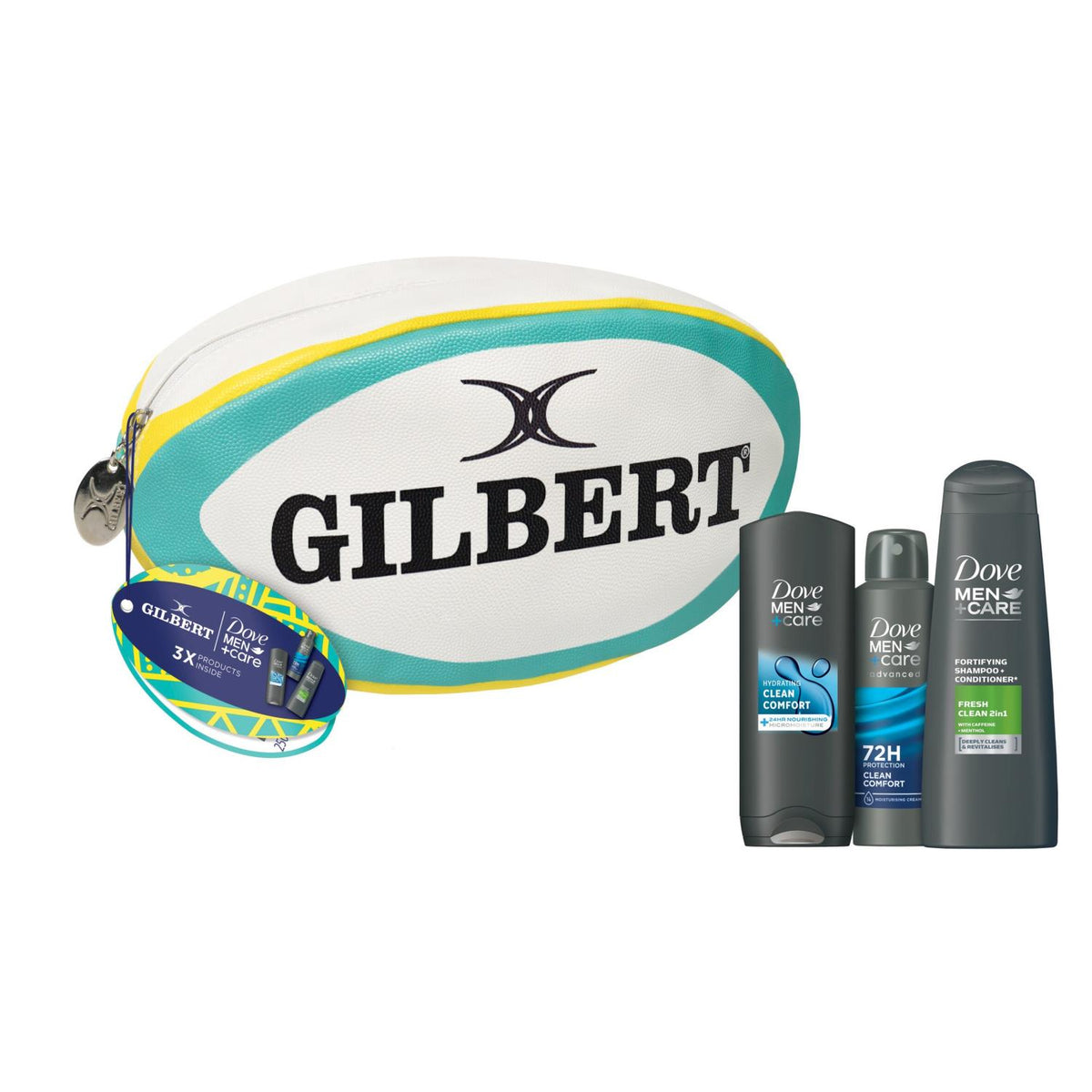 X Gilbert Rugby Ball Edition Washbag Gift Set For Him, 3 Piece | Set of 4