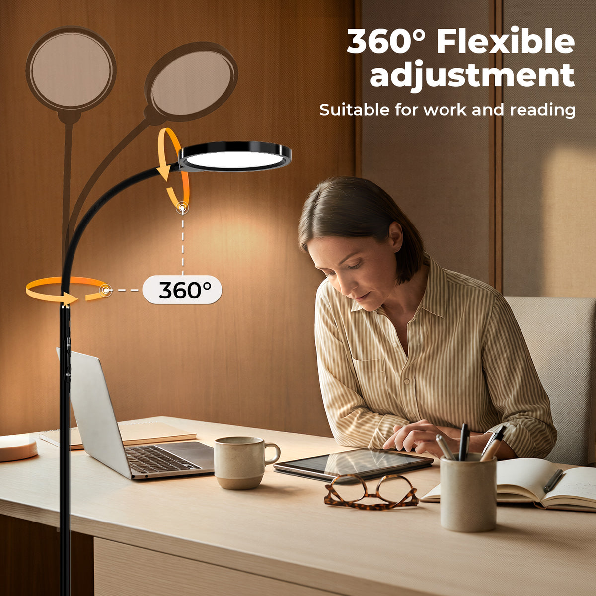 Emitto Led Floor Lamp Dimmable Standard Reading Light Remote Adjustable Angle