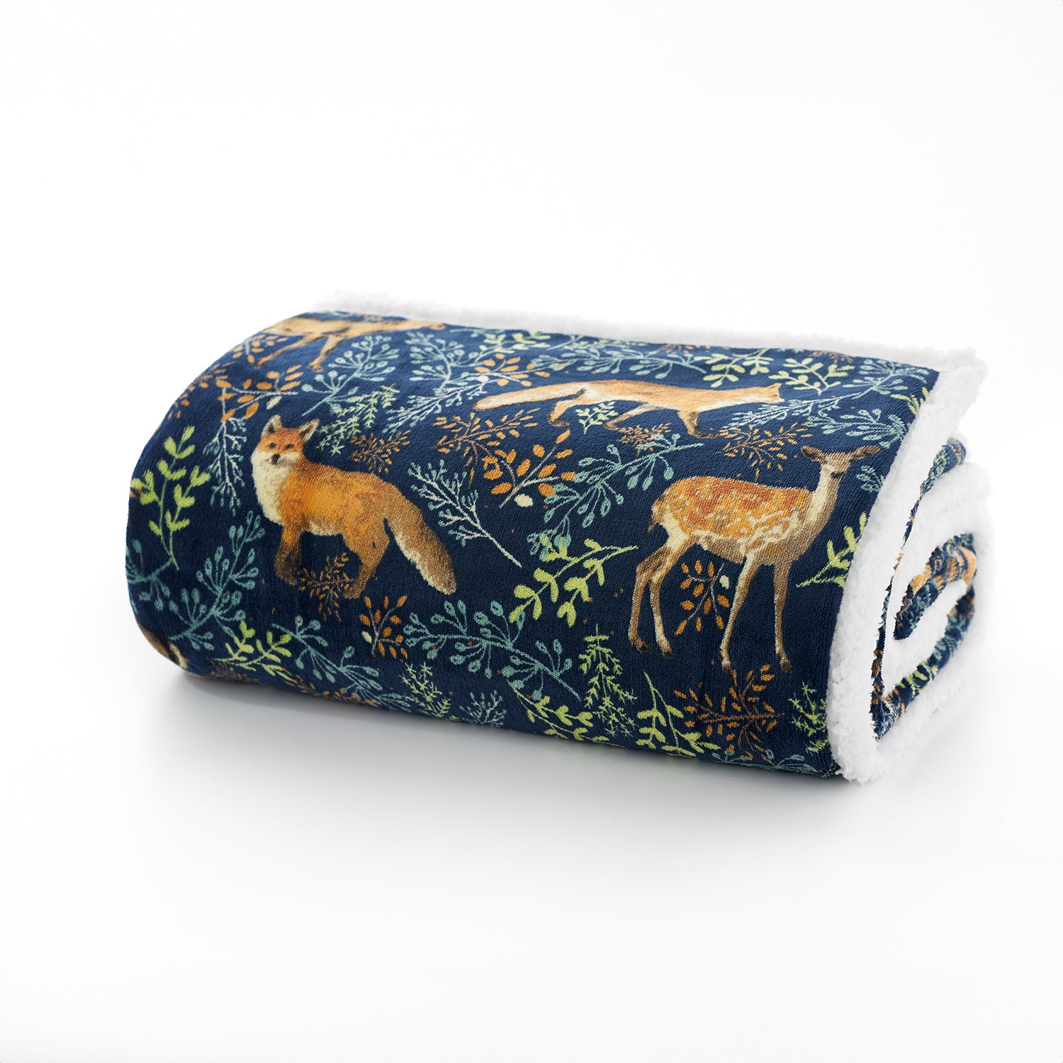 Snuggle Warm Fleece 140x180cm Throw Fox & Deer Navy