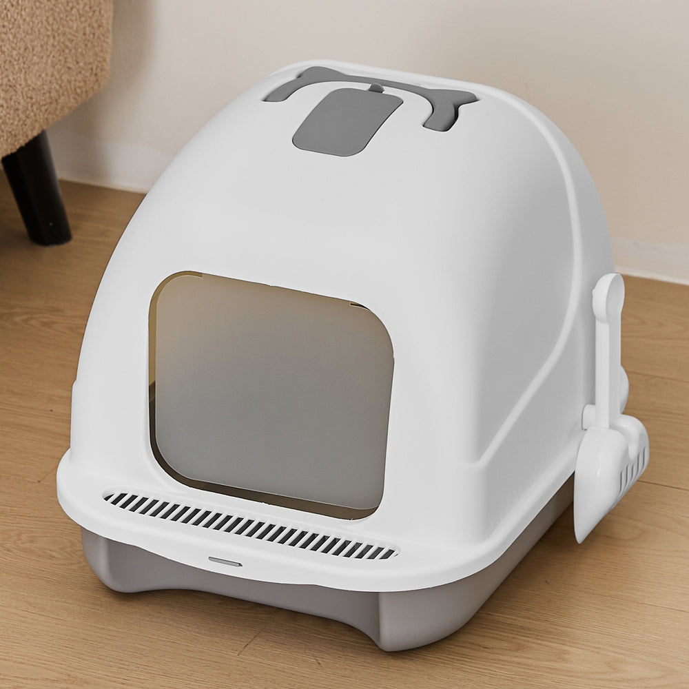 Durable Pp Cat Litter Box With Handle And Scoop Portable | White