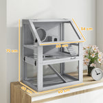 Wooden Hamster Cage W/ Detachable Bottom, Hut, Seesaw, Light Grey