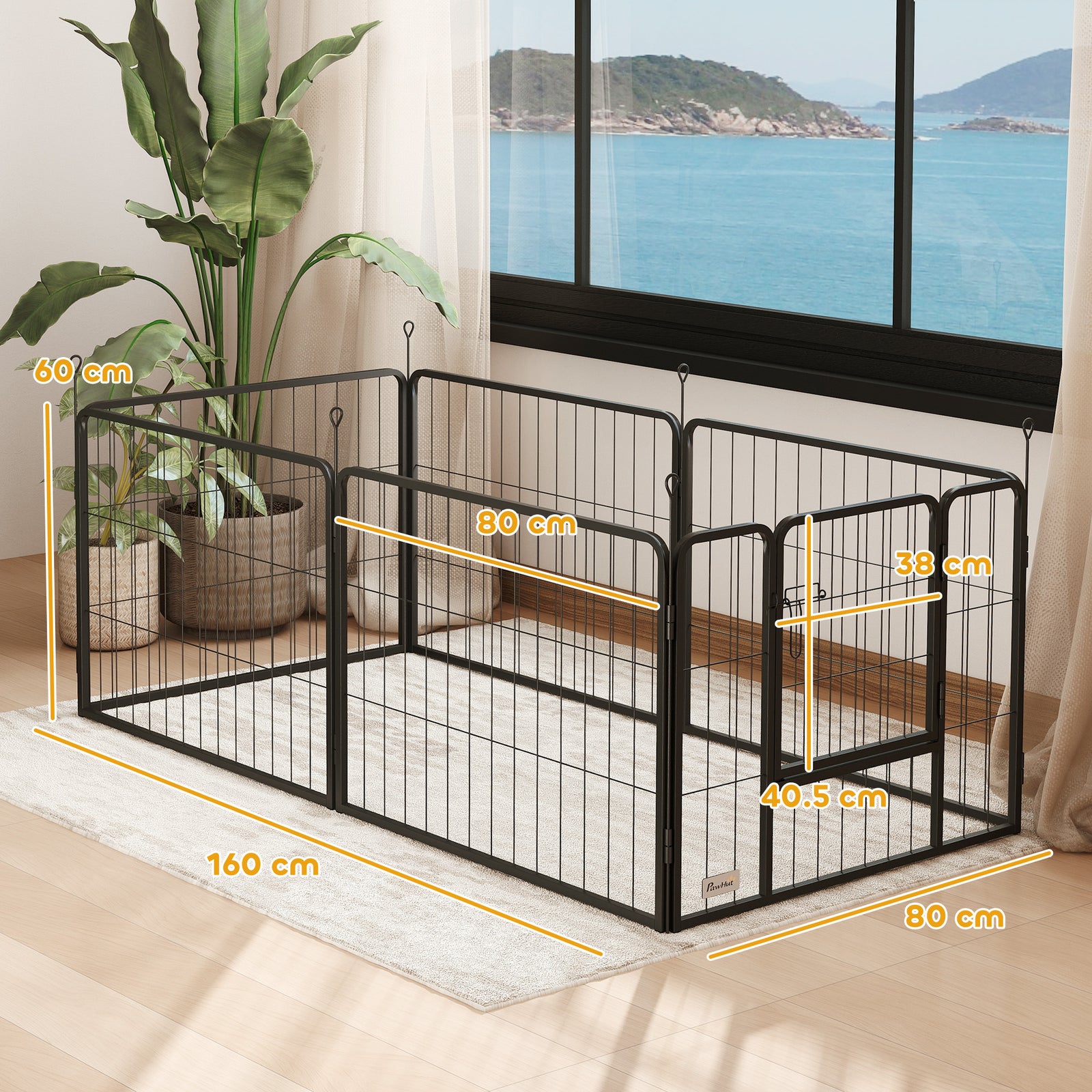 Dog Playpen, 6 Panels Puppy Pen Dog Playpen With Door | 60cm | Black