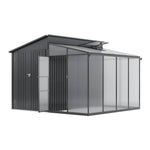 2-in-1 Metal Shed With Greenhouse, Transparent Pc Panels – 10 X 9ft, Zinc Steel & Polycarbonate Construction