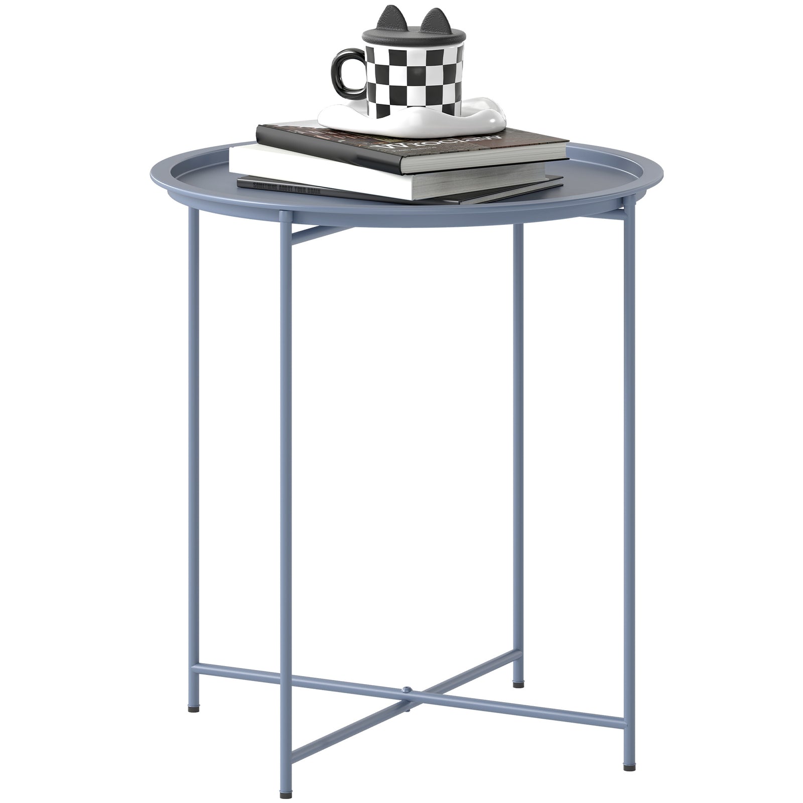46cm Round Garden Table Side Table With Removable Tray | Blue