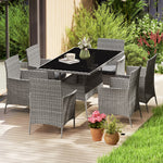 Rattan Dining Set For 6 With Cushions, Glass Top Table