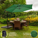3m Led Cantilever Parasol & Plain Base | Green