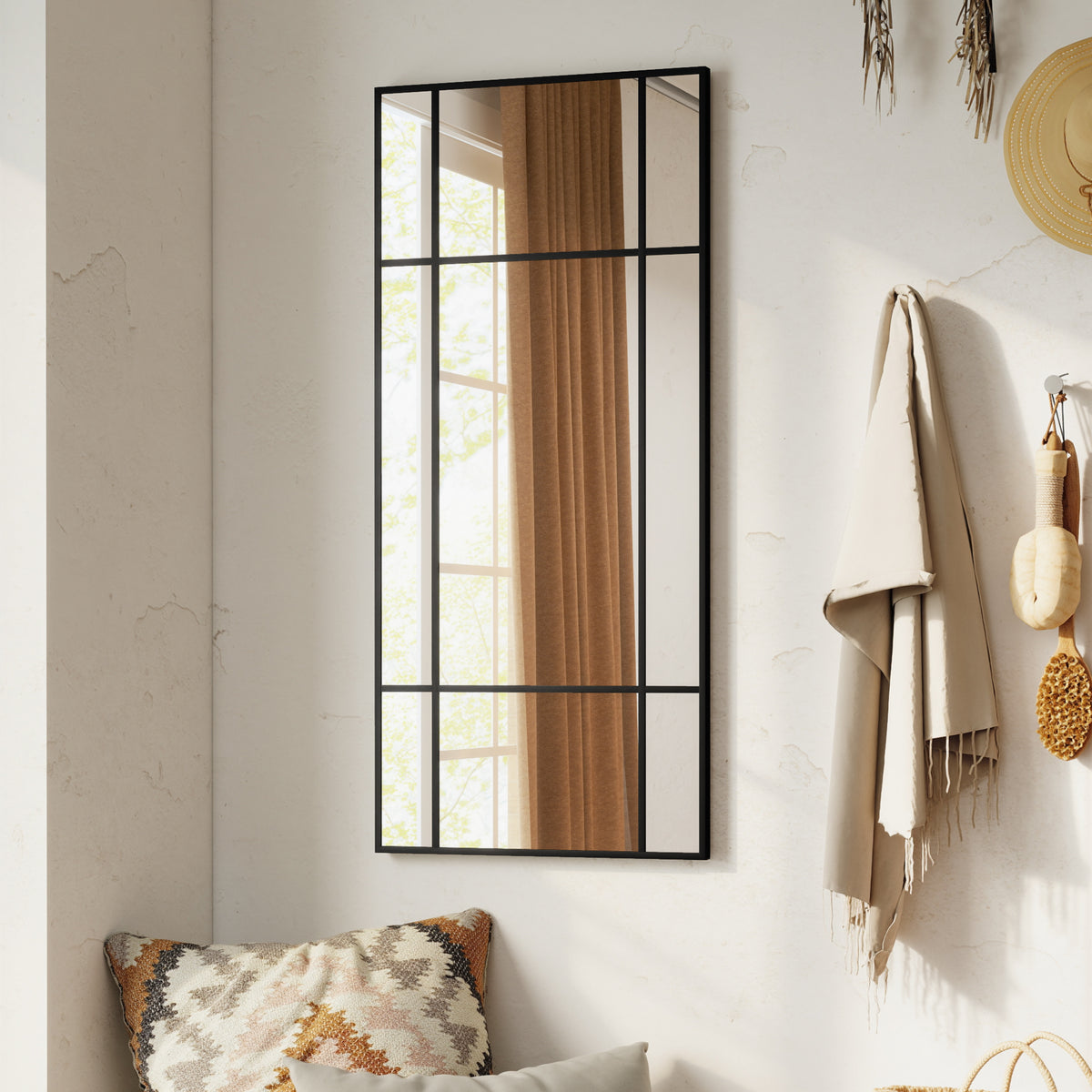 HOMCOM Window Style Vanity Mirror 110 X 50cm Hanging Wall Mirror Black
