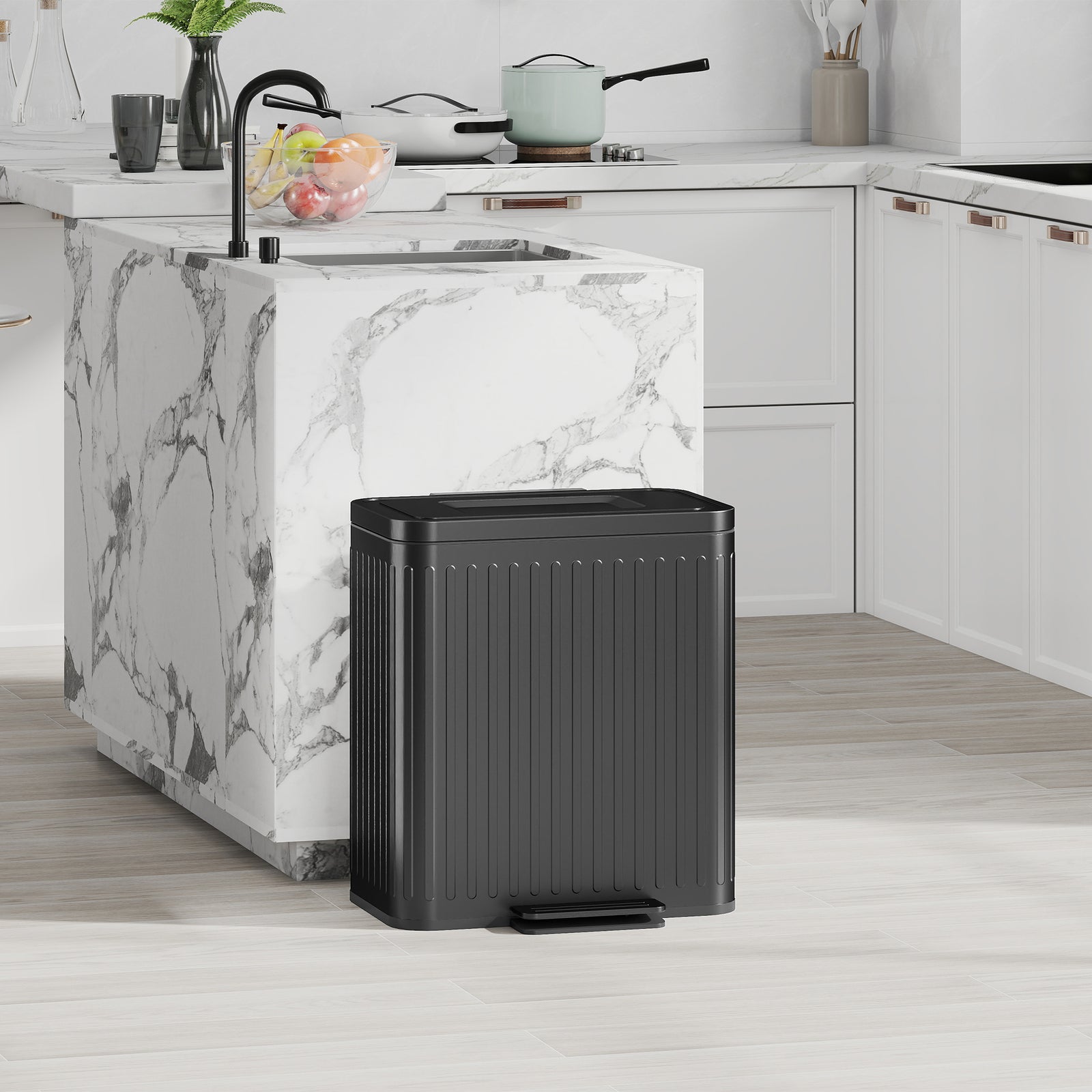 2 X 20l Double Rubbish Bin, Pedal Bin With Rubbish Bags | Black