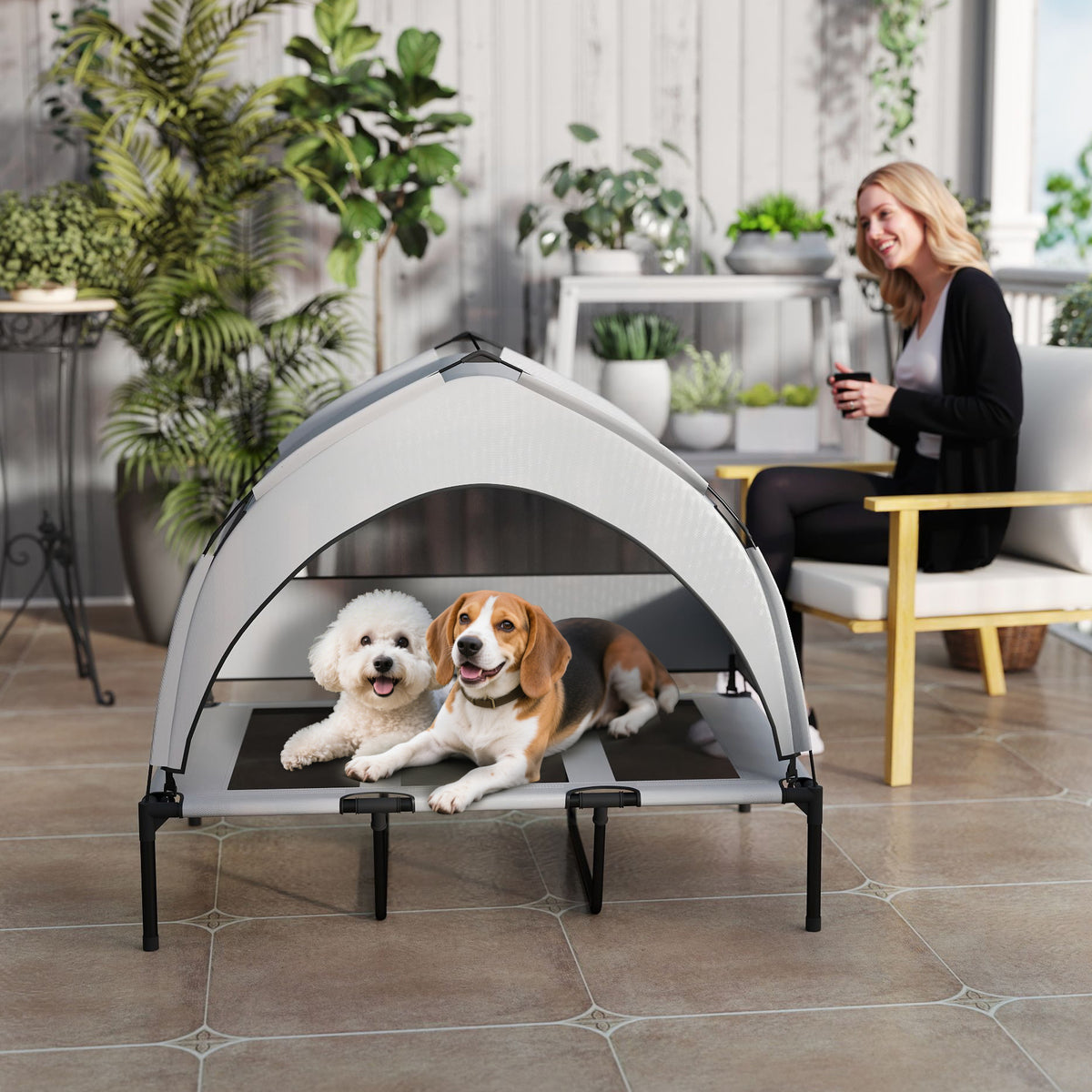 Pawhut Portable Elevated Dog Bed With Removable Canopy, 106 X 76 X 94 Cm