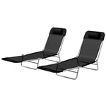 Set Of 2 Outdoor Foldable Loungers W/ Adjustable Back | Black